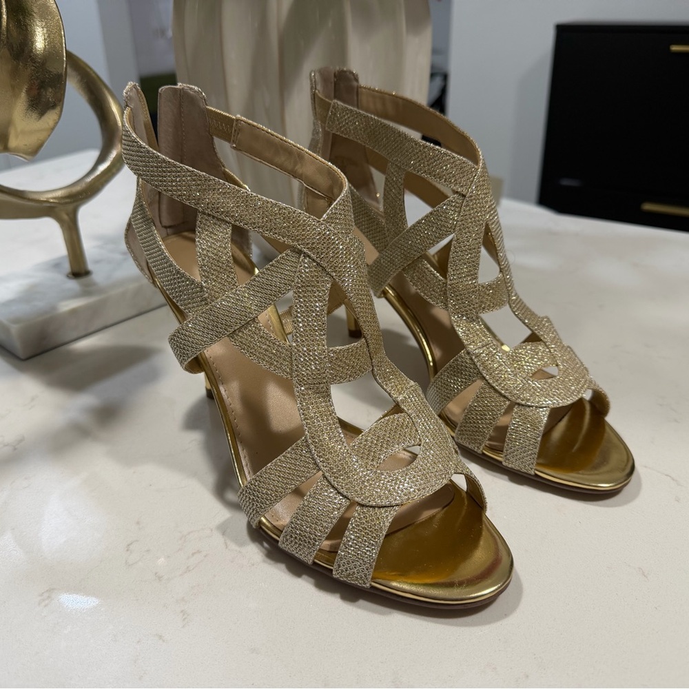 Marc Fisher Gold Strappy Heels